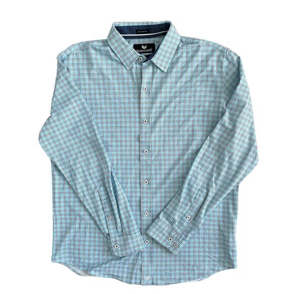 BUTTERCLOTH Icy Cotton Men's L Regular Fit Button Up Shirt Blue White Gray - Picture 1 of 12